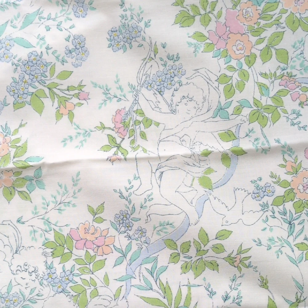 2 RARE Vintage Martex King Pillowcases - Blue Cherub Angels Pink Floral USA Made